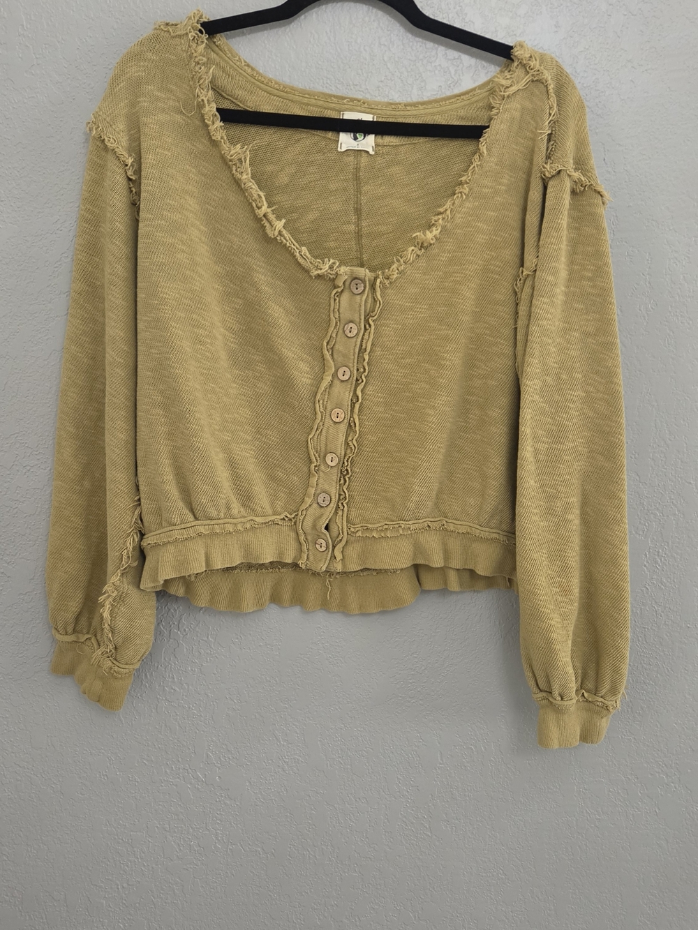 Free People We The Free Golden Road Ruffled Cropped Cardigan Curly Willow AS IS